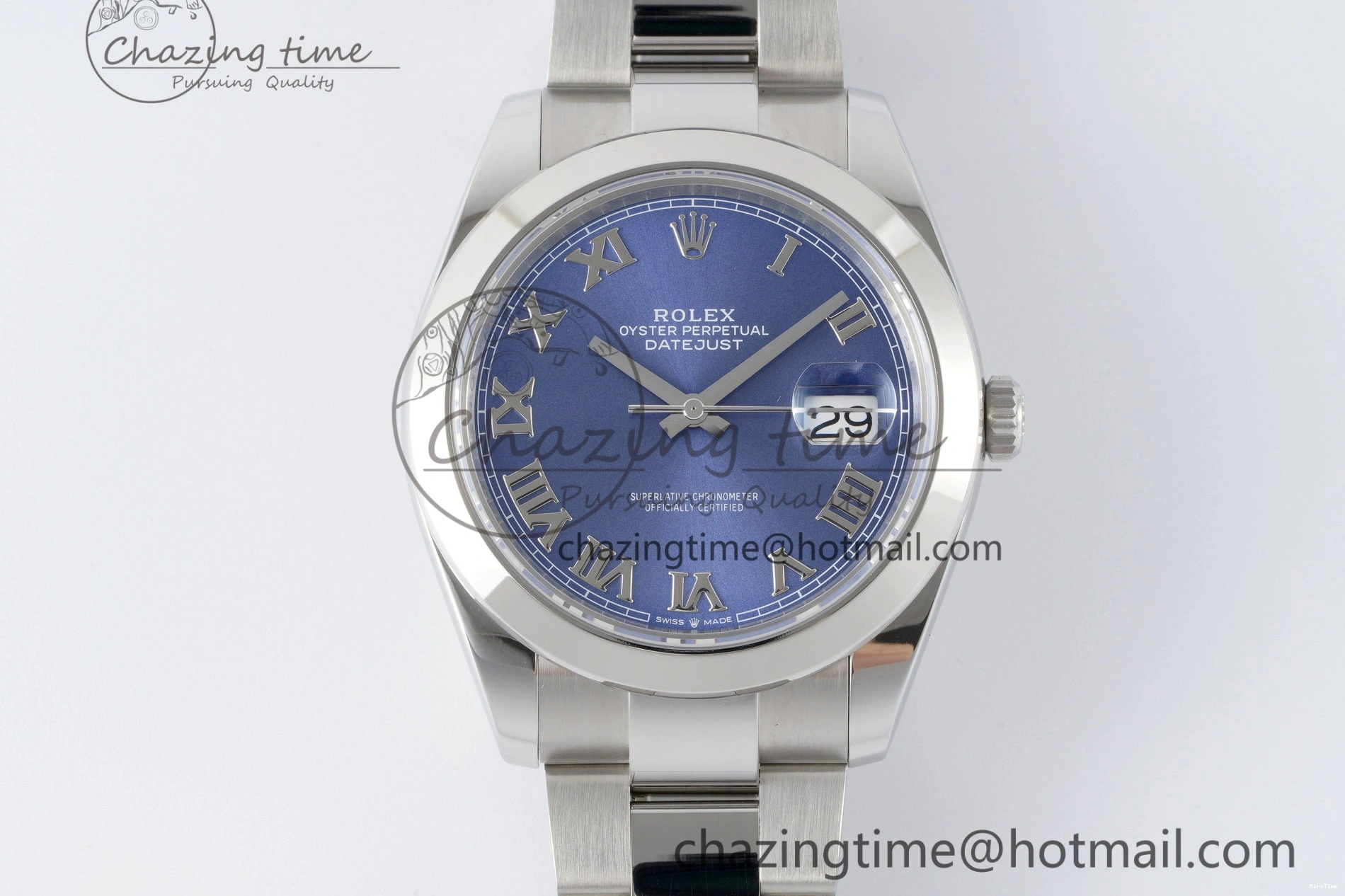 MiroTime 0423 Modern DateJust 41 SS Polished Bezel KING 1:1 Best Edition 904L Steel Blue Roman Dial on Oyster Bracelet VR 2212